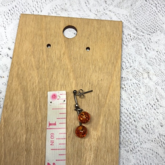 Vintage artisan handcrafted sterling silver amber earrings berry cluster bead - Picture 3 of 5